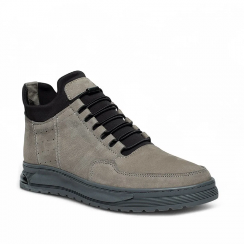Faruk Engin Deri Bot 1053-1 Nubuk Gri Tb Kaucuk + 7 cm.