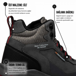 Lambirlent Erkek Trekking Bot 1250-2 Cilt Denye Füme Siyah Kırmızı +8 4